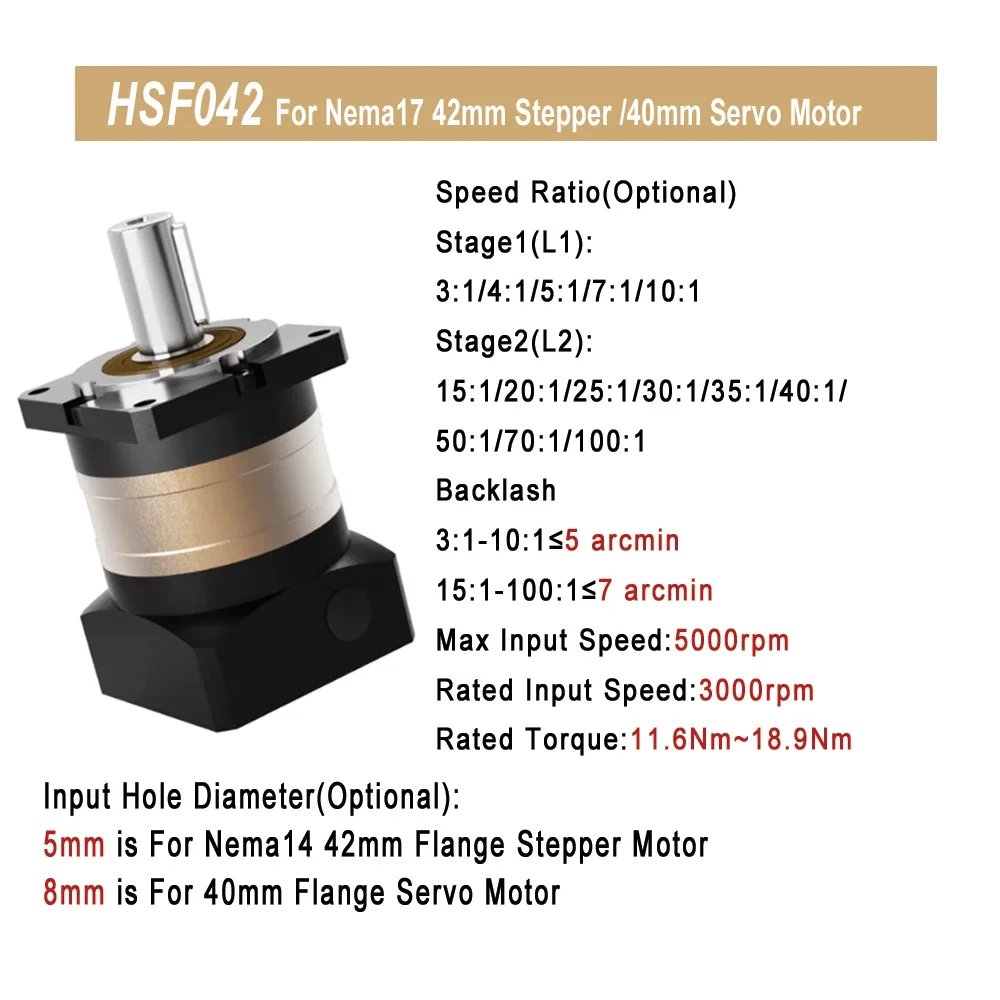 Helical Planetary Gearbox 5Arcmin 42-120mm Flange Nema17 Nema23 Nema34 Reducer For 60/80/90/110mm 400W 600W 750W 1KW Servo Motor