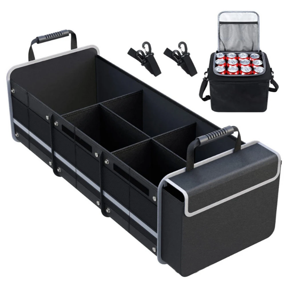 Faltbare, verstellbare Kofferraum-Organizer-Kühltasche mit 3 Fächern für Autoaufbewahrung, Camping, Picknicks und Outdoor-Aktivitäten