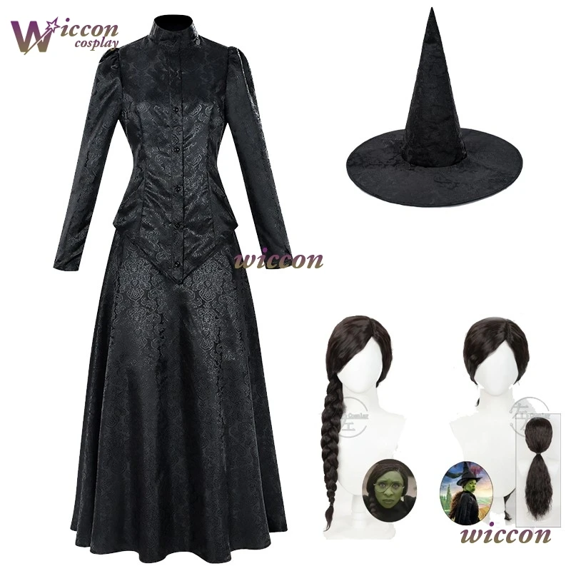 

Women Halloween Wicked 2 Elphaba Cosplay Black Witch Robe Hat Dress Fancy Gown Costume Party Outfits Wig Film 2026 Stage