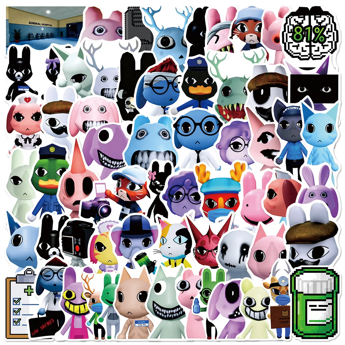 60pcs/Set Animal Hospital Horror Stickers Decal DIY Luggage Phone Scraphbook Waterproof Sticker