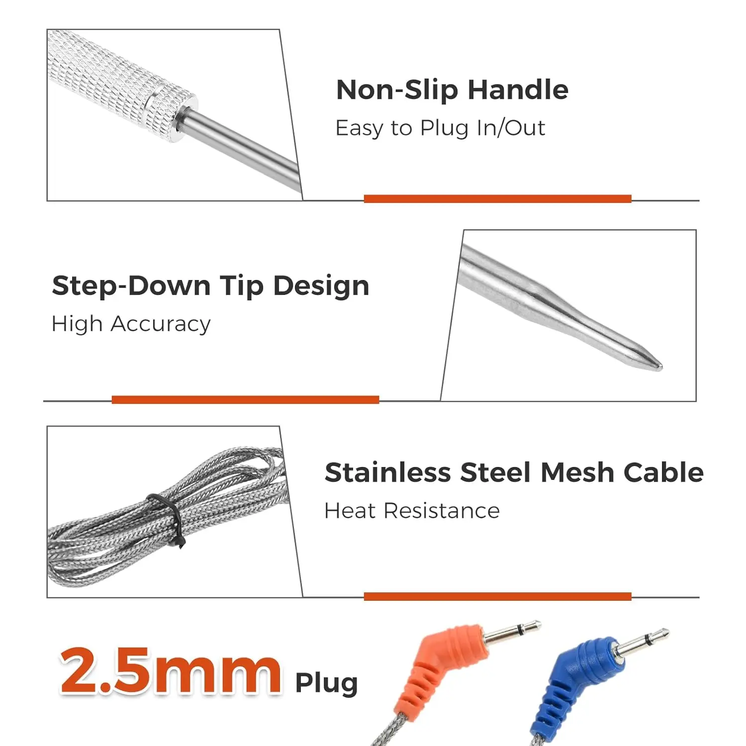 2 حزمة من مجسات ميزان حرارة اللحوم و2 مشبك مسبار لـ Thermopro TP-04/06/07/08/08S/09/10/16/17/20/20S/25/27/28/829/930 2.5 مم