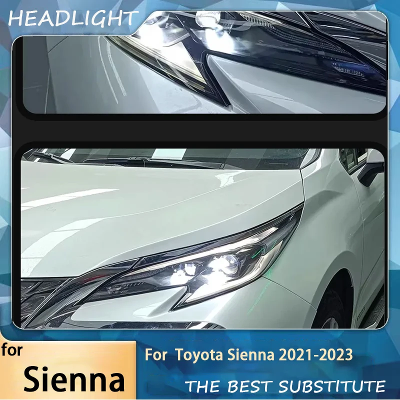 Автомобильные светодиодные фары для Toyota Sienna 2021 2022 2023, аксессуары, обновление, высокая конфигурация, светодиодные передние фонари в сборе