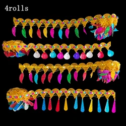 골드 레이스 트림 자수 리본 원단, 와이드 로트 재봉용, 컬러 스팽글, 4 롤, 4 야드, 3.66 계량기 액세서리 용품, 1 야드/롤