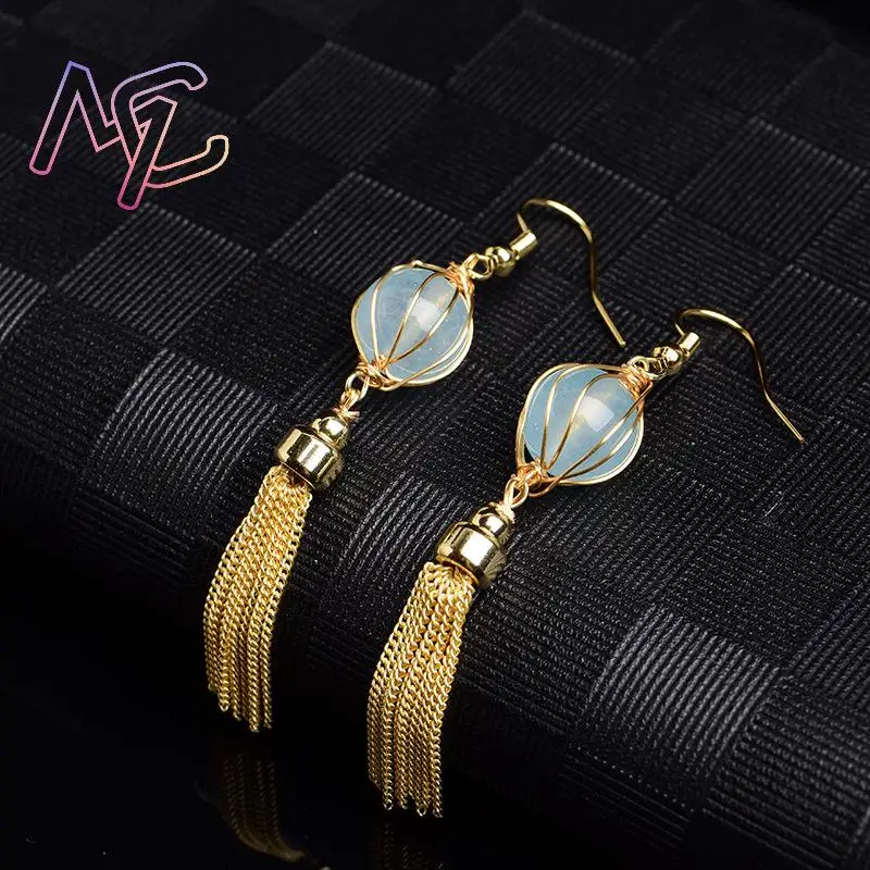 Blue Natural Jade Bead Earrings Fashion Accessories Amulet Vintage Bracelet Real Jewelry Charm Lucky Designer - view 4