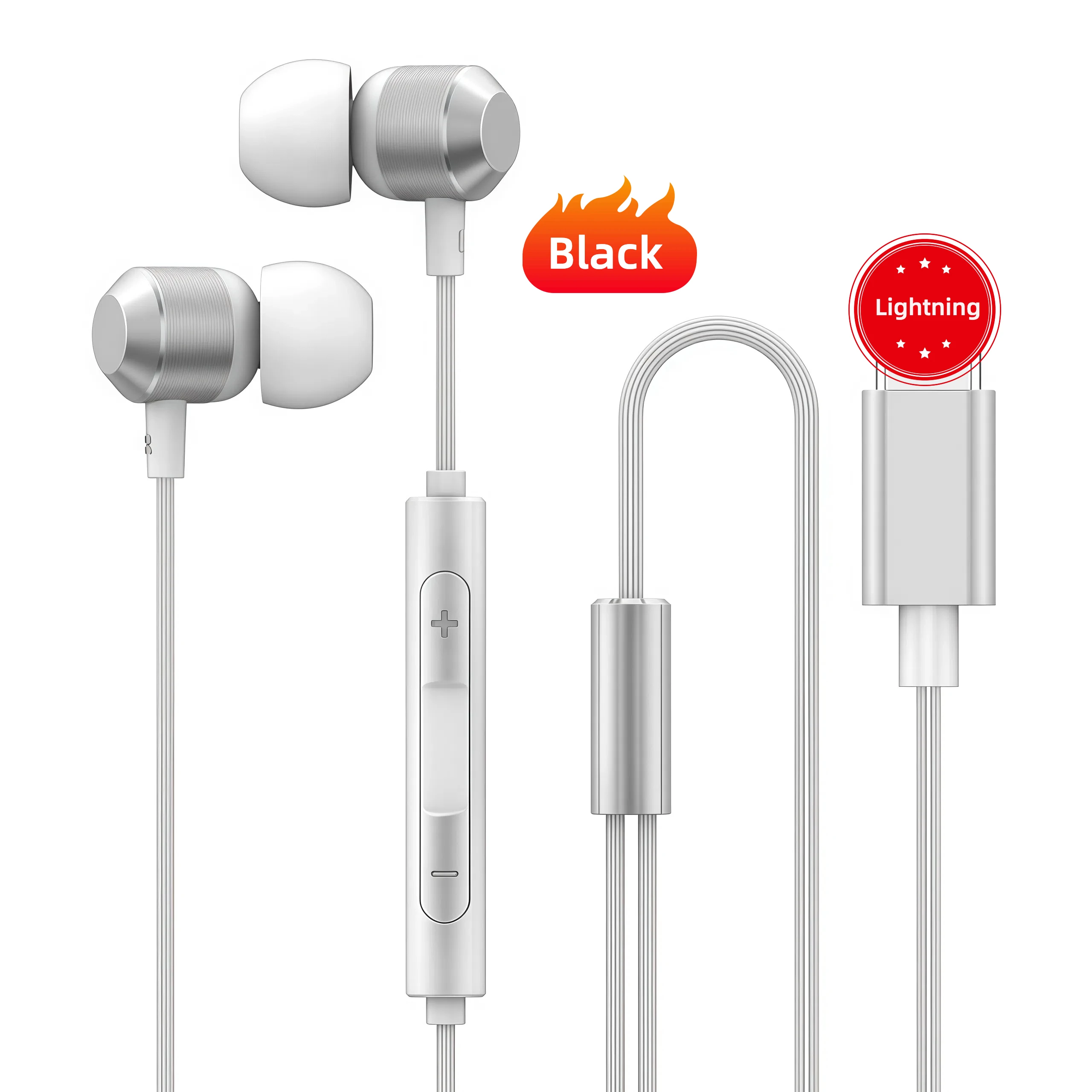 For IPhone Lightning wired headphones, stereo soundproof microphone, 9D sound effect without delay 7, 8, X, XR, XS, 11, 12,13..