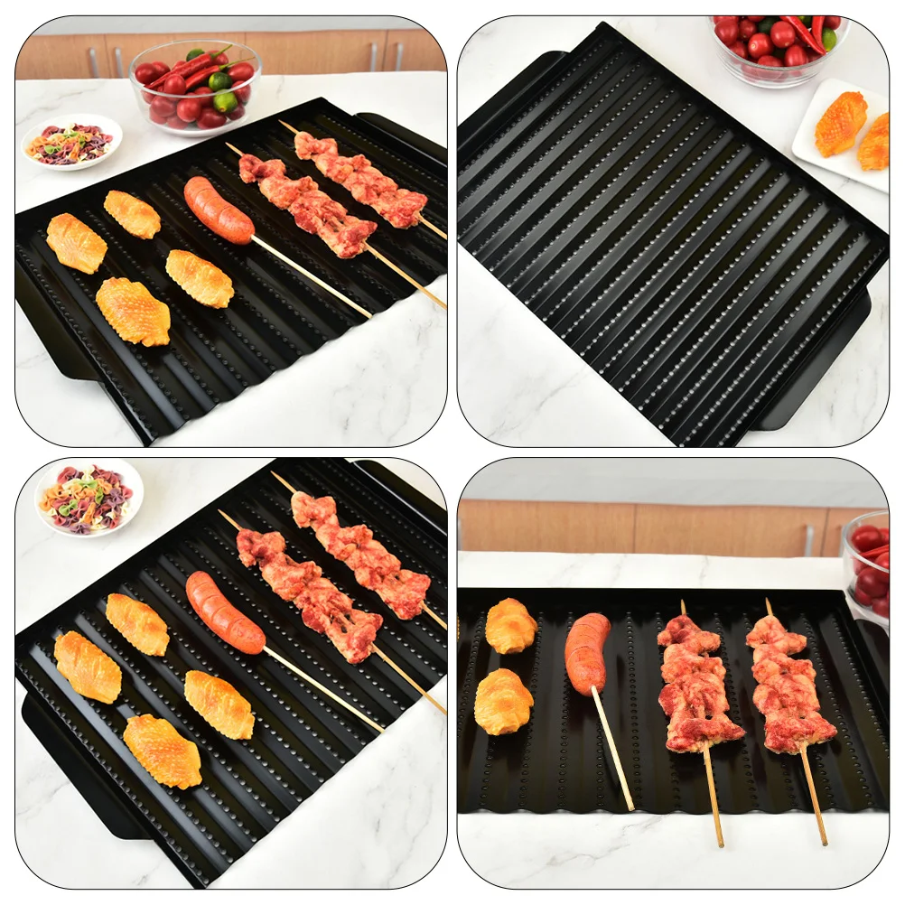 

Non-Stick Bbq Grill Pan Stainless Steel Baking Plate Portable Barbecue Tray Outdoor Roast Meat Plate Even Heat Draining Design