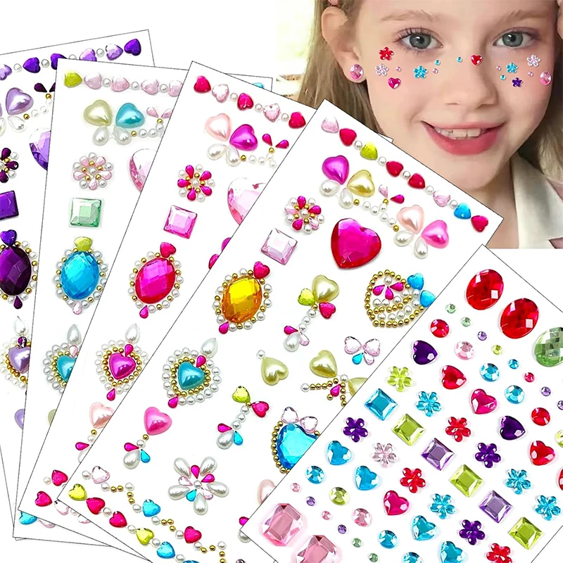 Gem Stickers for Crafting Self-Adhesive Face Gems Rhinestones Jewel Princess Sparkling Acrylic DIY Decoration Reward Stickers