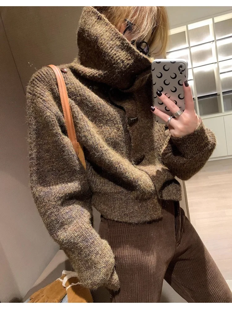 

Осенне-зимняя мода, новый женский элегантный свободный теплый толстый свитер, корейский элитный дизайн, вязаное пальто на пуговицах в стиле ретро