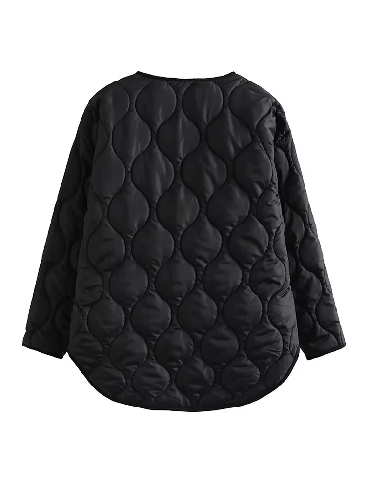 ZACK RAIN Women Solid Quilted V-Neck Cotton Jacket 2022 Fall/Winter Ladies Loose Parka Casual Warm High Street Female Outwear