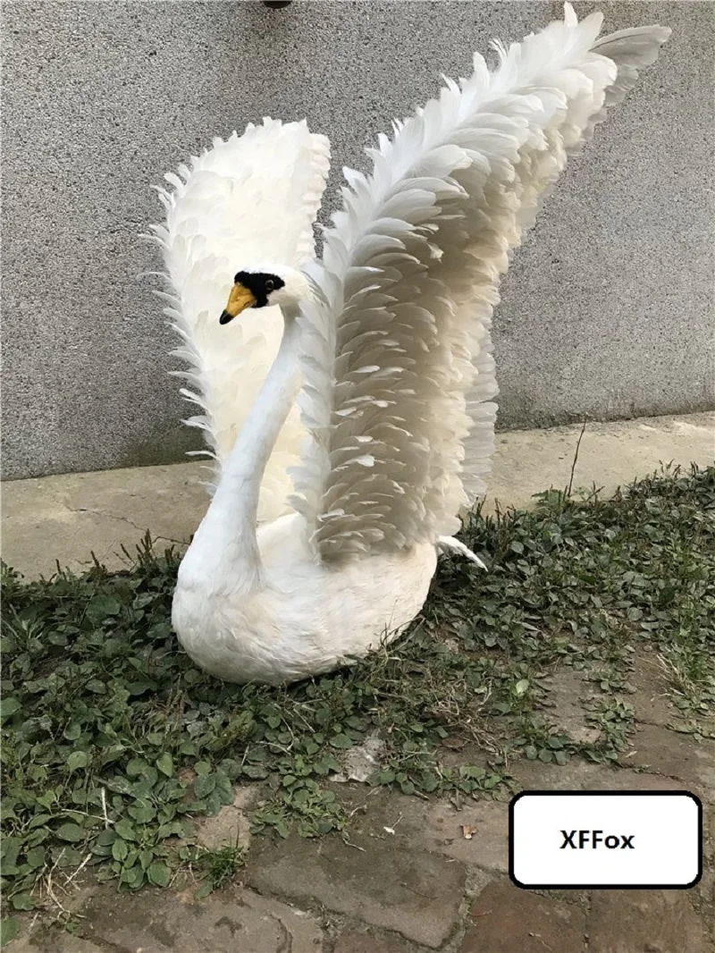 huge simulation wings swan model foam&feather one big white swan bird gift about 60x85cm xf0993