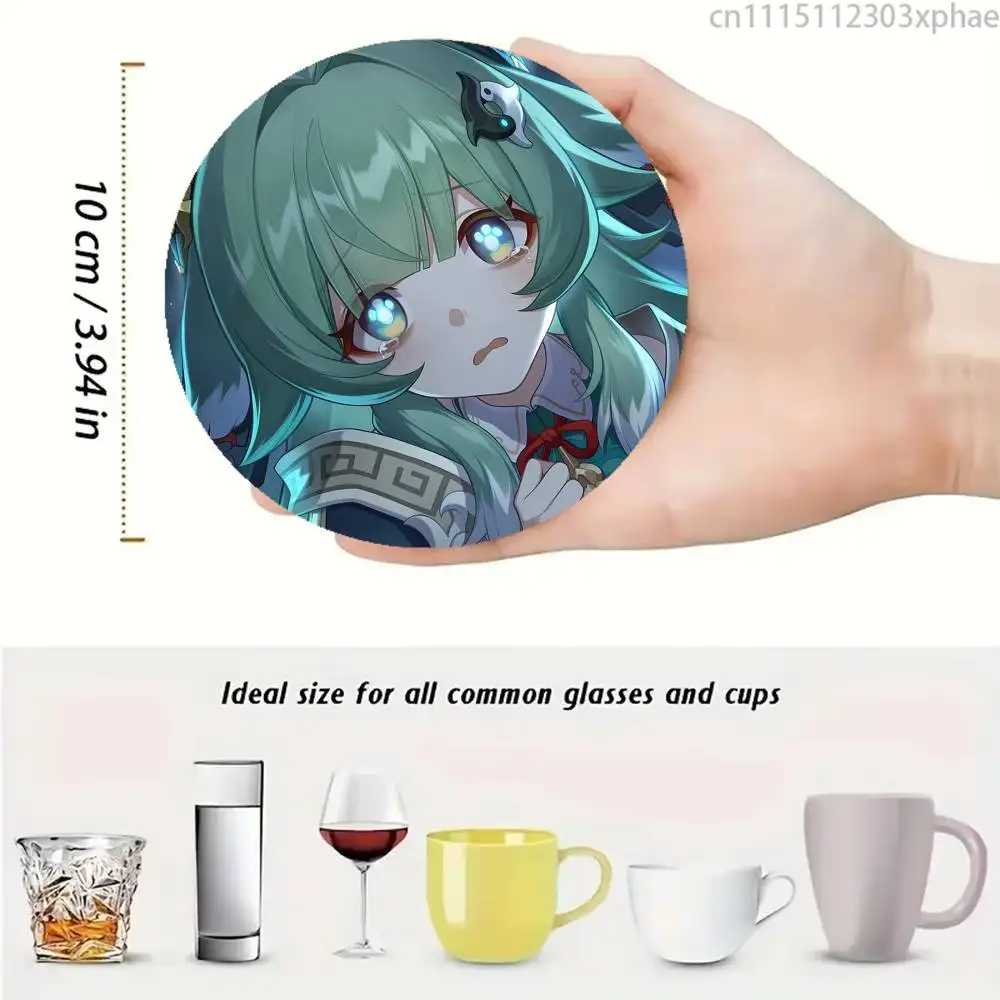 Honkai Star Rail HSR Huohuo Mr.Tail Wood Coaster Mug Tea Coffee Cup Pad Heat Resistant Placemats Tableware Decoration