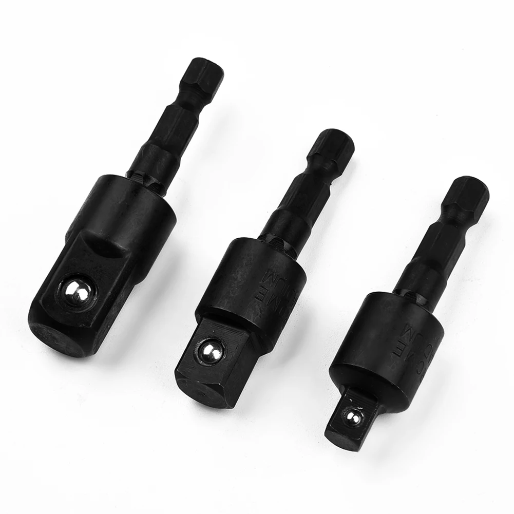 Brand New High Quality None Socket Adapter Adapters 1/2\" 3pcs 50mm Black 360° Rotatable Chrome-vanadium Steel