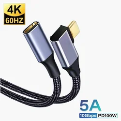 5A Type C Male Female 90 Angle Cable USB C Extension Cable Fast Charging USB Type C 3.1 PD100W Quick Charge With Corner Cables