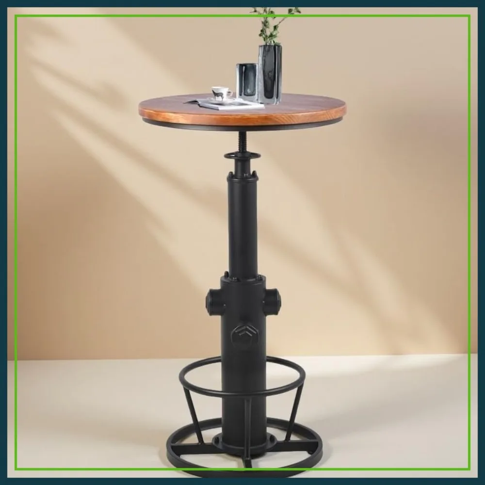 

Adjustable Vintage Bar Table 38.6-44.4in Industrial Swivel Round Wooden Top for Kitchen Dining Coffee House Pub Office