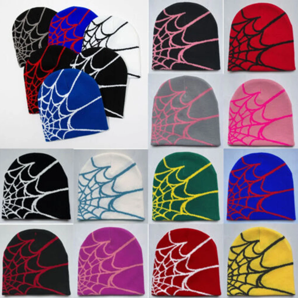 Y2K Knitting Cap Men Women Beanie Hat Spider Web Print Warm Hats Ins  Women's Hat Y2k Summer Beanie Pikmin