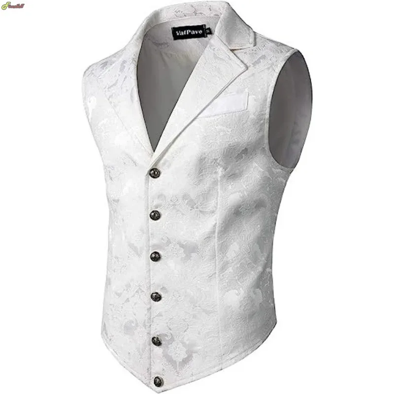 Men Vintage Elegant Vest Flower Slim Fit Male Suit Waistcoat Dress Formal Jacket for Wedding Casual Medieval Cosplay Suit