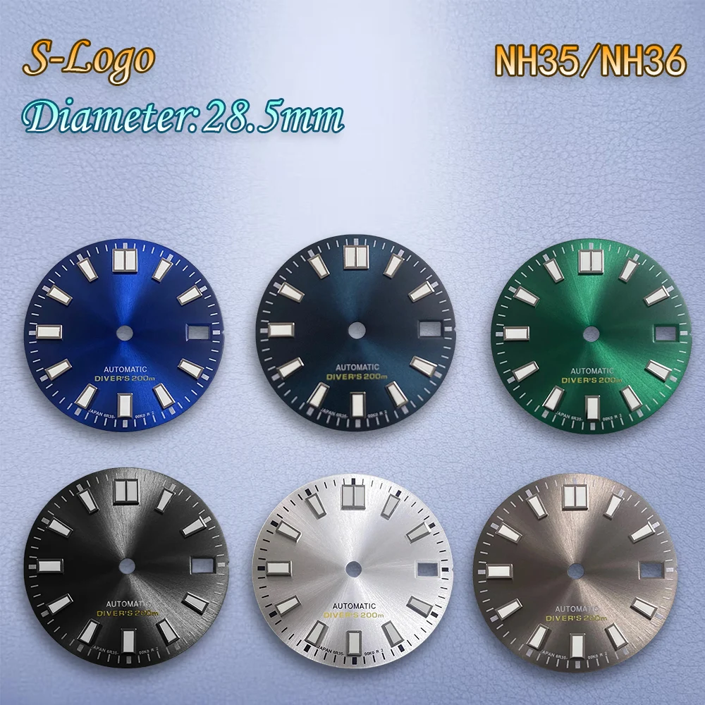 

28.5mm S Logo NH35 Dial Sunray Dial Suitable For NH35/NH36 Movement Green Luminous NH35 Watch Accessories Watch Dial Repair Tool