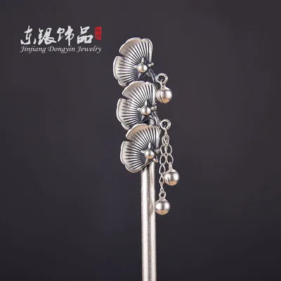 Silver Jewelry Sterling Silver Retro Style Three Leaf Hairpin Exquisite Fashion Versatile Personality Girl Style