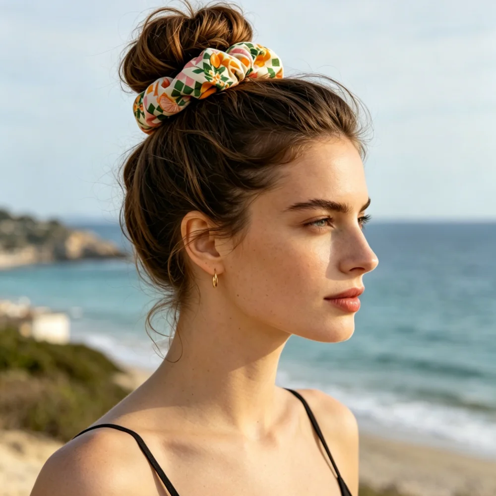 Summer Oversized Tropical Flowers Hair Scrunchies For Women Ins Bohemian Ponytail Bun Hair Rope Satin Head Band Hair Accessories