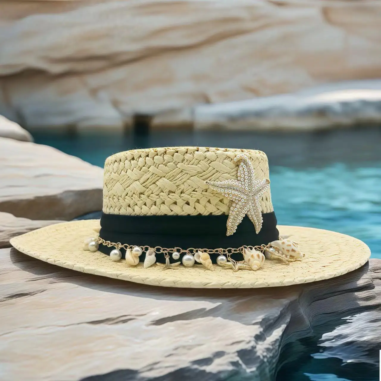 قبعة HongLuan Beach Felt & Fedora Straw Hat حجر الراين للنساء، قبعات واسعة الحواف، إكسسوارات المهرجانات، ديكورات حفلات راعية البقر