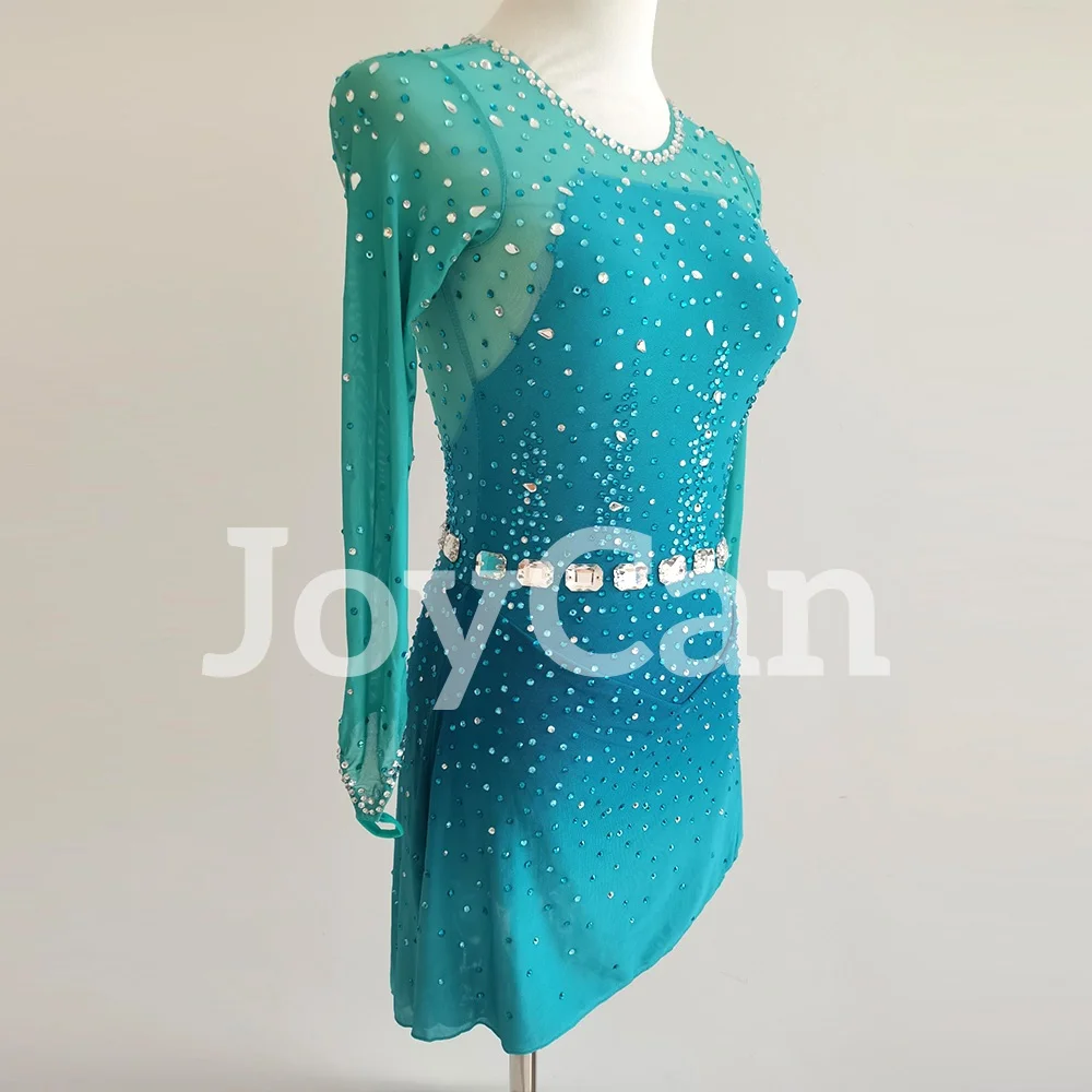 JoyCan Ice Figure  Skating  Dress Girls Blue-Green Spandex Stretchy Mesh Competition Dance Wear Customized BD9832
