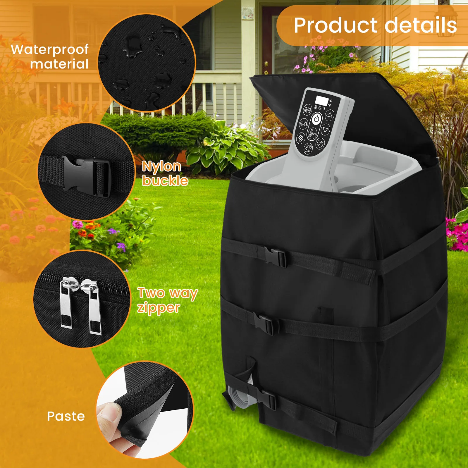 Reusable Square Hot Tub Spa Heater Pump Cover with Zipper Weather Proof Inflatable Hot Tub Pump Cover for Outside All-Weather