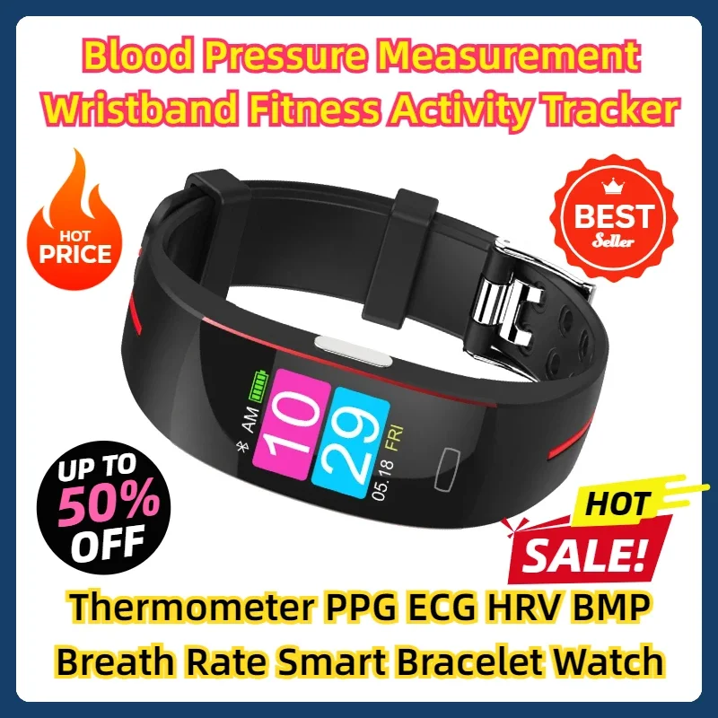 Blood Pressure Measurement Wristband Fitness Activity Tracker Thermometer PPG ECG HRV BMP Breath Rate Smart Bracelet Watch