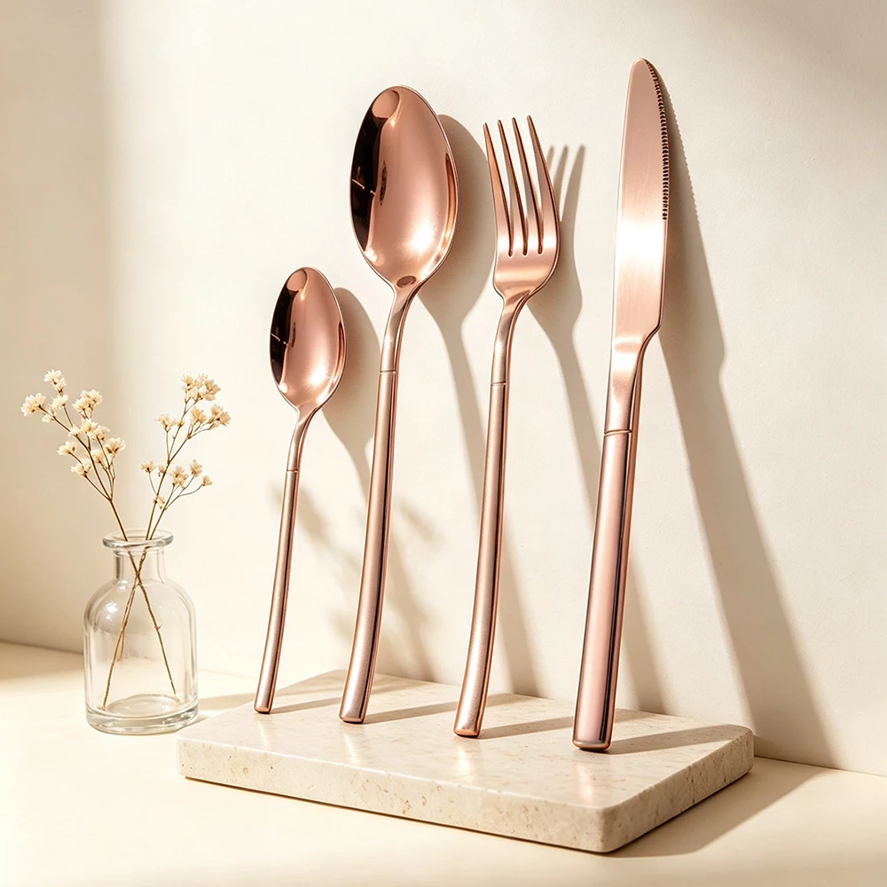 4Pcs Stainless Steel Dinnerware Set Rose Gold Cutlery Spoon Fork Knife Western Cutlery Silverware Flatware Tableware Supplies