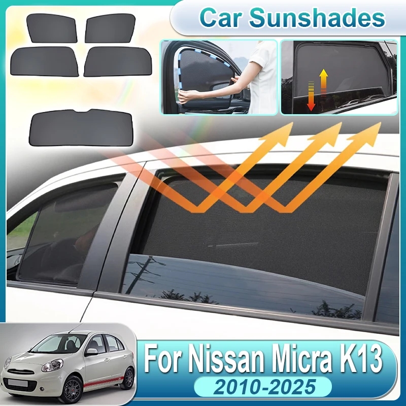 

For Nissan Micra K13 March 2010-2025 Car Side Window Mesh Sun Visor Cover Front Rear Windshield Foldable Sunshade Car Accesorios