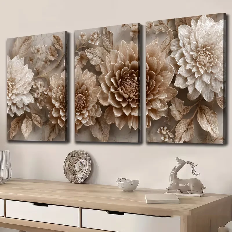

White Grey Blooming Flower 3Pcs Diamond Painting Triptych Diy Cross Stitch Full Square Round Drill Diamond Mosaic Art Embroidery