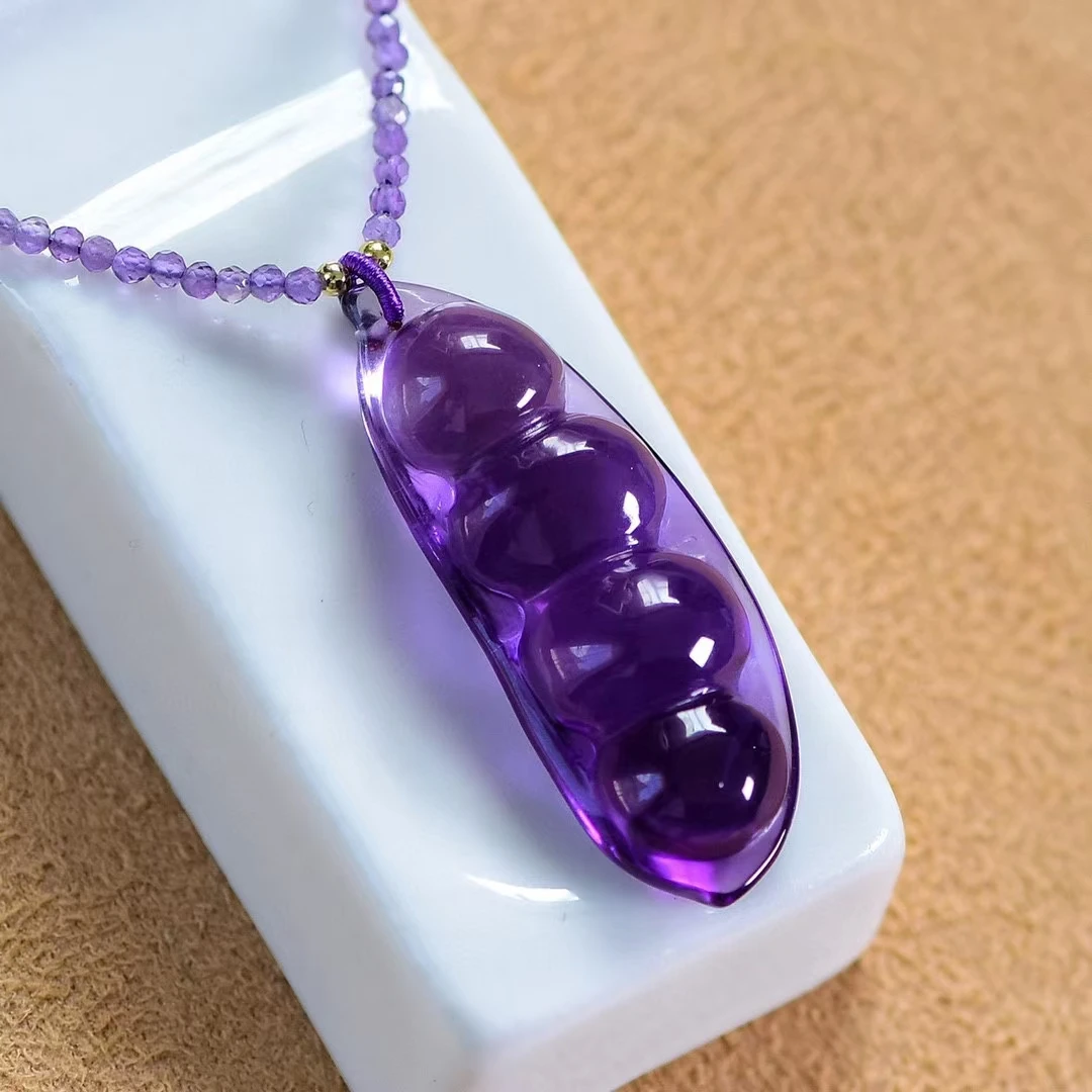 Natural Purple Amethyst Quartz Bean Pendant 40*15.3*10mm Amethyst Jewelry Beads Women Men Necklace Brazil AAAAAA