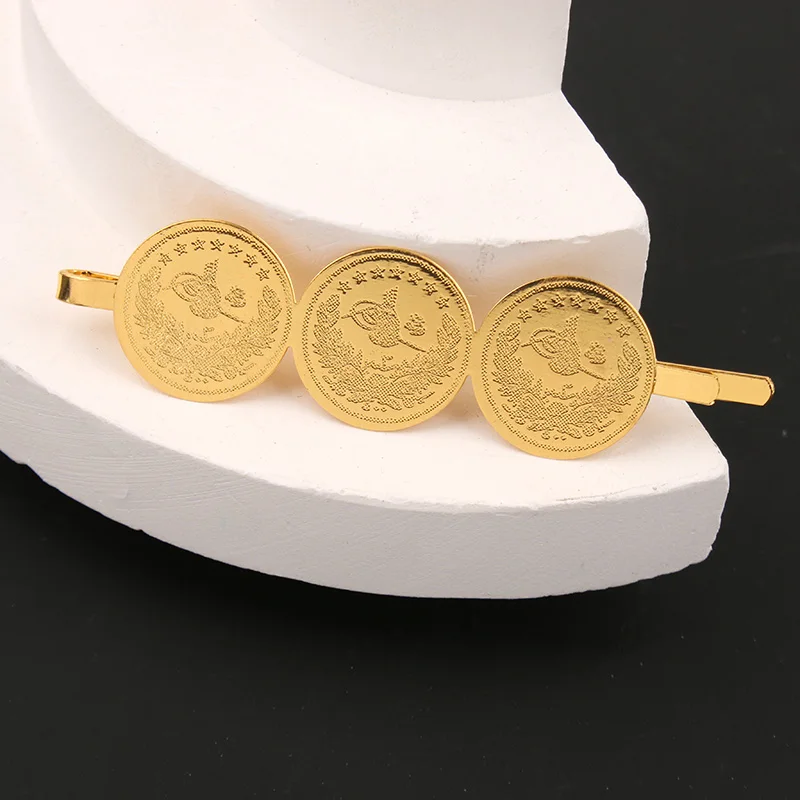 Dicai-Gold Plated Coin Barrette for Women, Ladies Headwear, Numismatic Symbol, Arabic Wedding Jewelry, Bridal Hair Accessories,