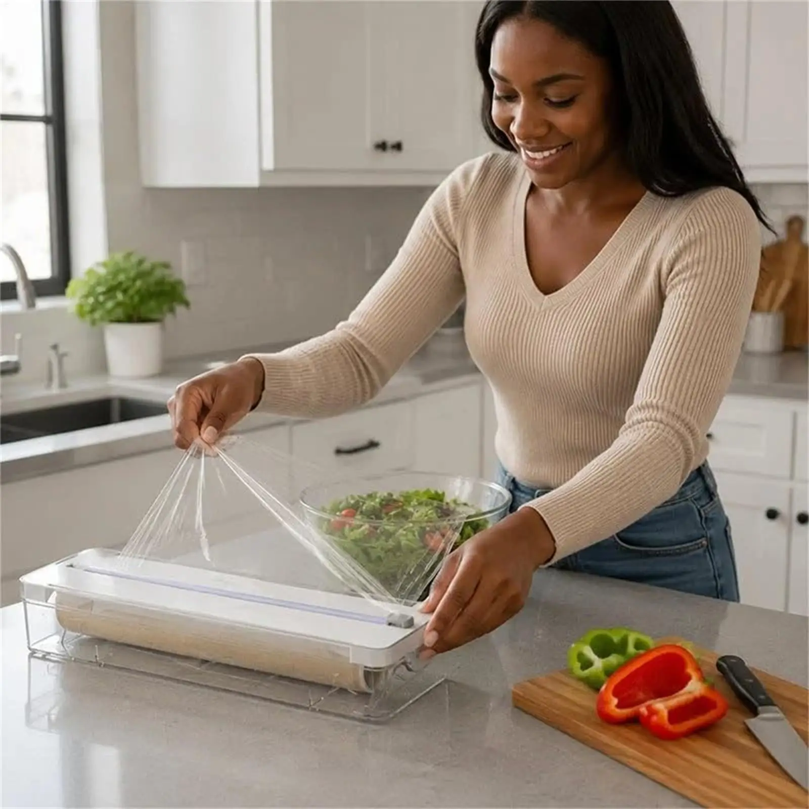 Aluminum Foil Dispenser with Cutter Transparent Anti-Slip Organizer for Cling Film, Baking Paper Oil-Proof Paper Drawer Cabine