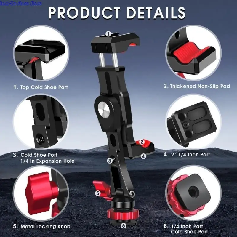 D0UA 전화 클램프 마운트 마운트 홀더 스탠드 더블 핫 슈와 1/4 "스크류 마운트 스마트 폰 마운트 어댑터