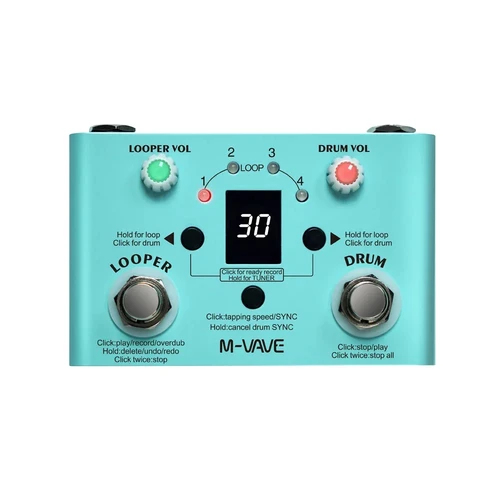 M-vave Lost Tempo Drum Machines y Pedal Looper incorporado 30 tambores 11 minutos de tiempo de recificación sintonizador de alta precisión pedal de efecto de guitarra