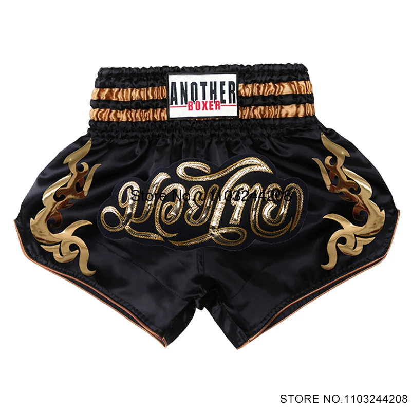 

Muay Thai Pants Men Women Thai Boxing Shorts Child Gold Embroidery MMA Clothing Satin Cage Fighting Grappling Kickboxing Shorts