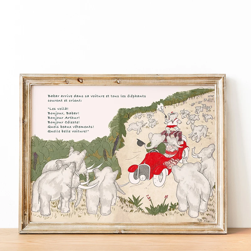 Babar The Elephant Vintage French Fairy Tales Poster and Prints Canvas Printing Wall Art Picture for Living Room Home Decor Gift