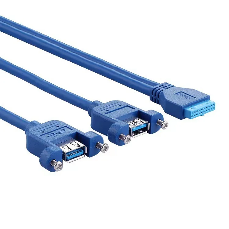 Main Board 20pin To Double USB 3.0 Type A Female IDC Extension Cable with Ears Chassis Rear PCI Baffle Cable Computer