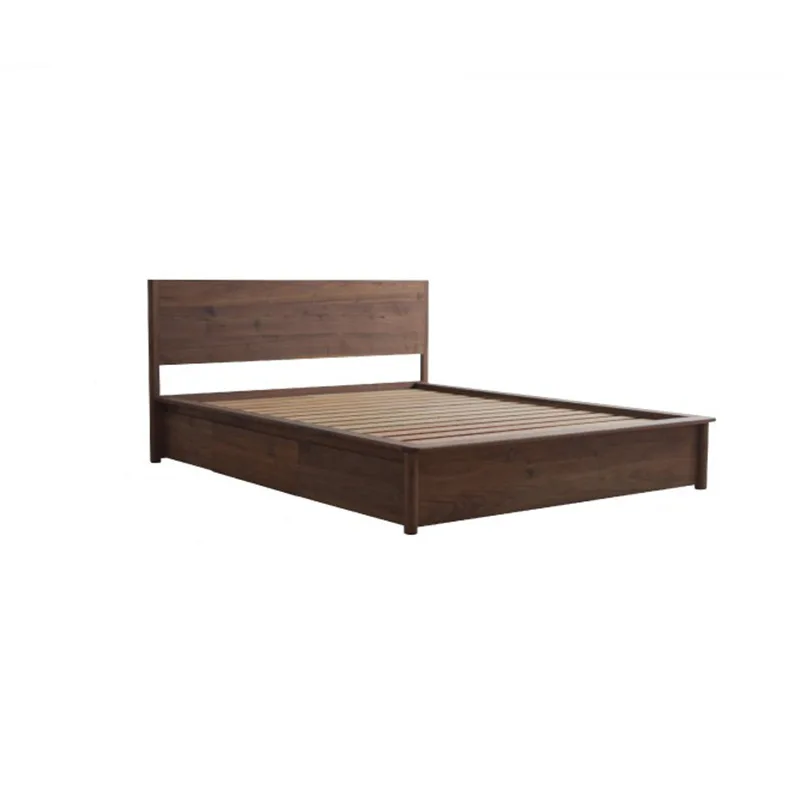 Japanese style black walnut oak all solid wood drawer storage bed, modern simple master bedroom double bed