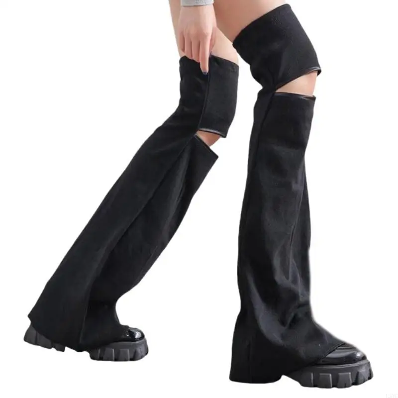 L5YC Gothic Punk Hollowed Out Women Leg Warmers Harajuke Over Knee Wide Leg Foot Covers Thigh High Long Stockings Streetwear