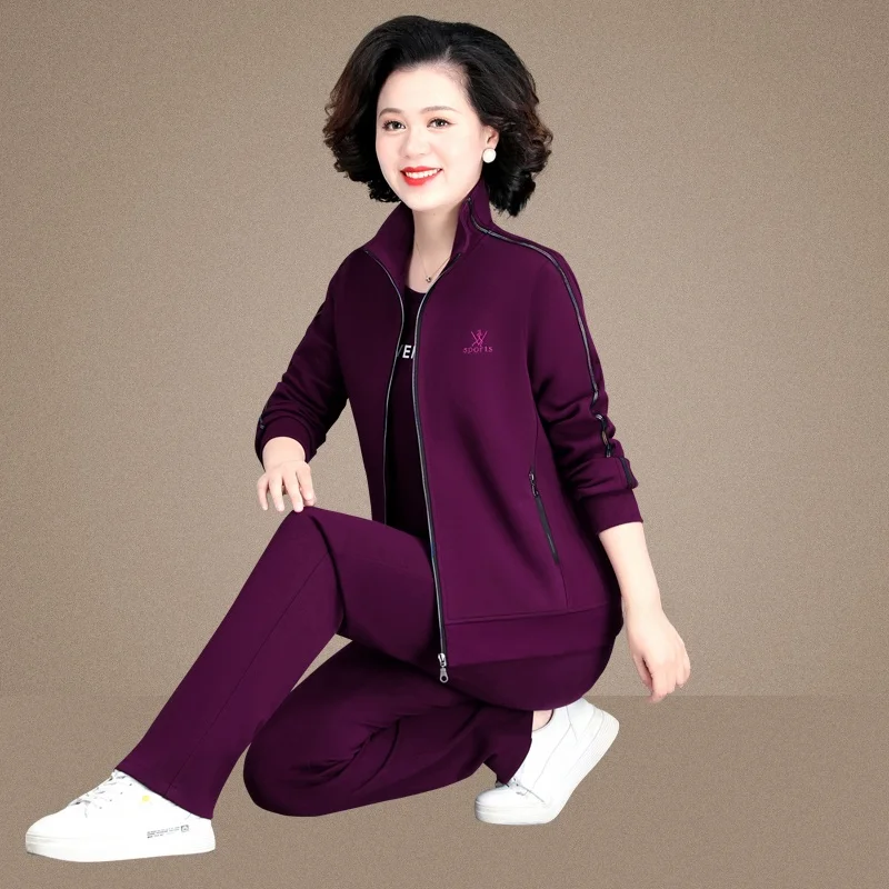 

Свободный осенний комплект одежды для мамы 50 лет: спортивный костюм, женская футболка, удобный, большой размер, модный стиль