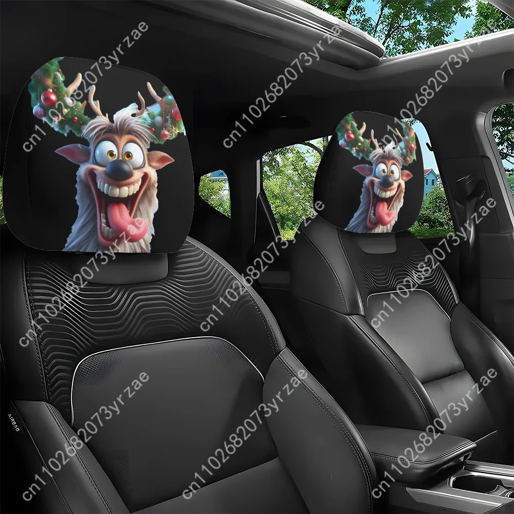 

Funny Reindeer Car Seat Headrest Cover (2pcs) Environmentally Friendly Headrest Protector Breathable Comfortable Vehicle Decor