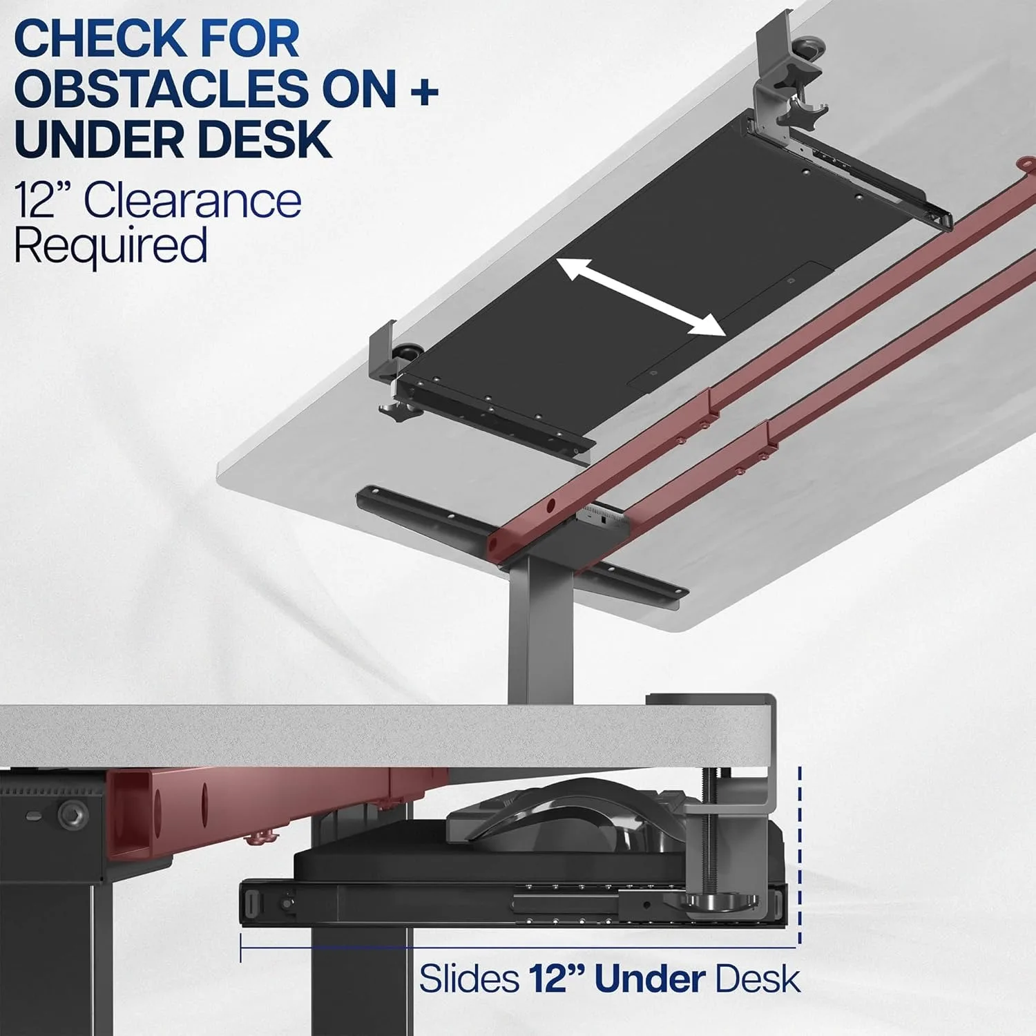 Clipe grande na bandeja deslizante do teclado e do mouse do computador sob a mesa, 27 x 11 polegadas, branco, MOUNT-KB05W