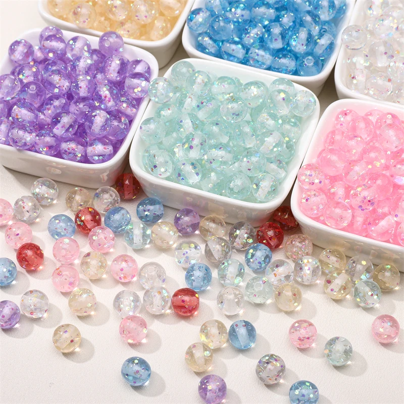 5-30Pcs/bag 8mm 10mm Resin Colorful Glitter Beads Spacer Beads For DIY Handmade Bracelets Necklaces Jewelry Making Accessories