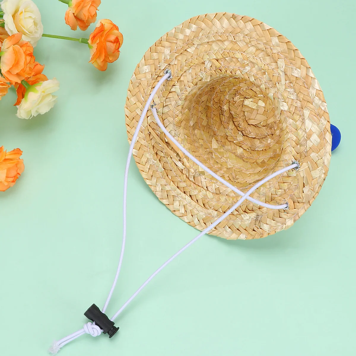 

Pet Straw Hat Dark Blue Rainbow M Adjustable Chin Strap Durable Photo Props Decorative Straw Hat