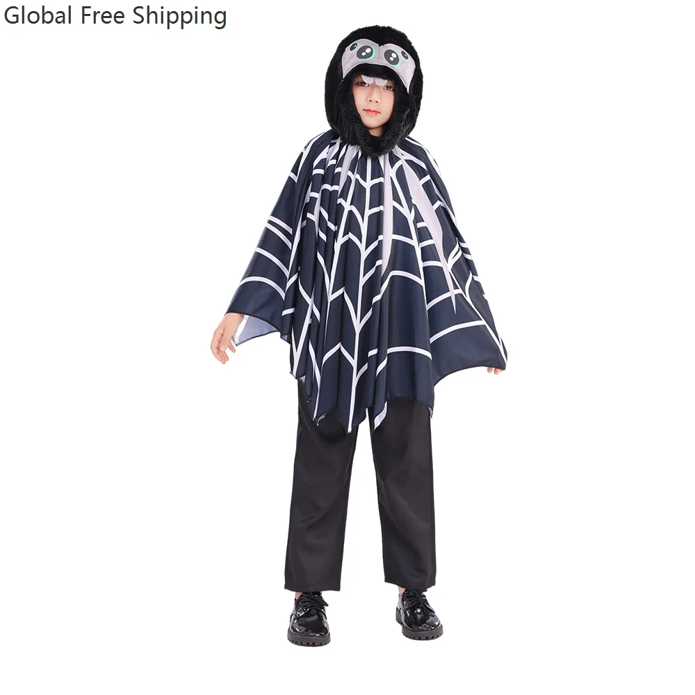 Children's Hooded Spider Cloak Funny Shape Cloak Halloween Carnival Party Role Costumes Boys And Girls Party Performance Suit