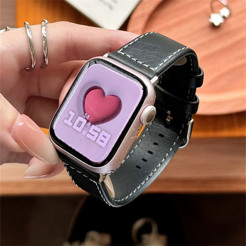 Korea Retro PU Leather Strap For Apple Watch Band 49mm 45 44 41 42 38 40 Correa Fashion Men Women Band For Watch Series 9 8 7 SE