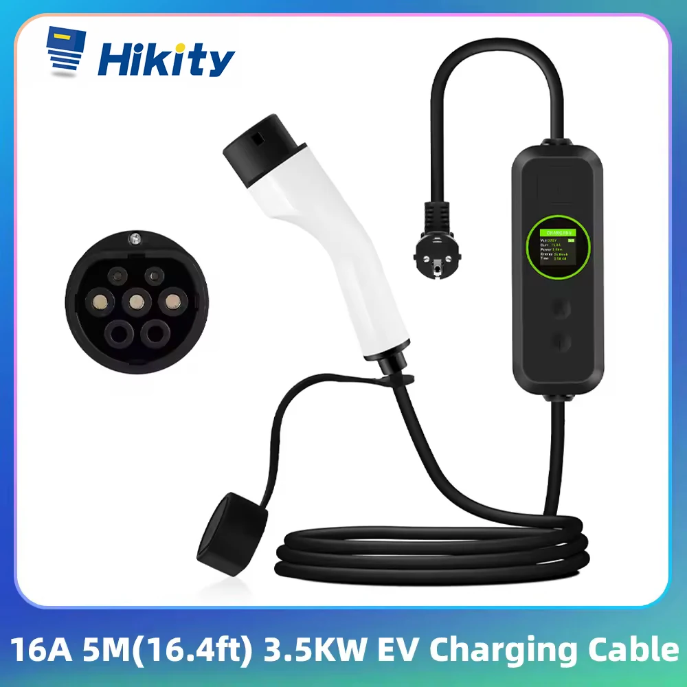 Câble de charge portable pour véhicule électrique Hikity Type 2 16A 3.5KW 8/10/13/16A IPX5 compatible avec Mercedes Tesla