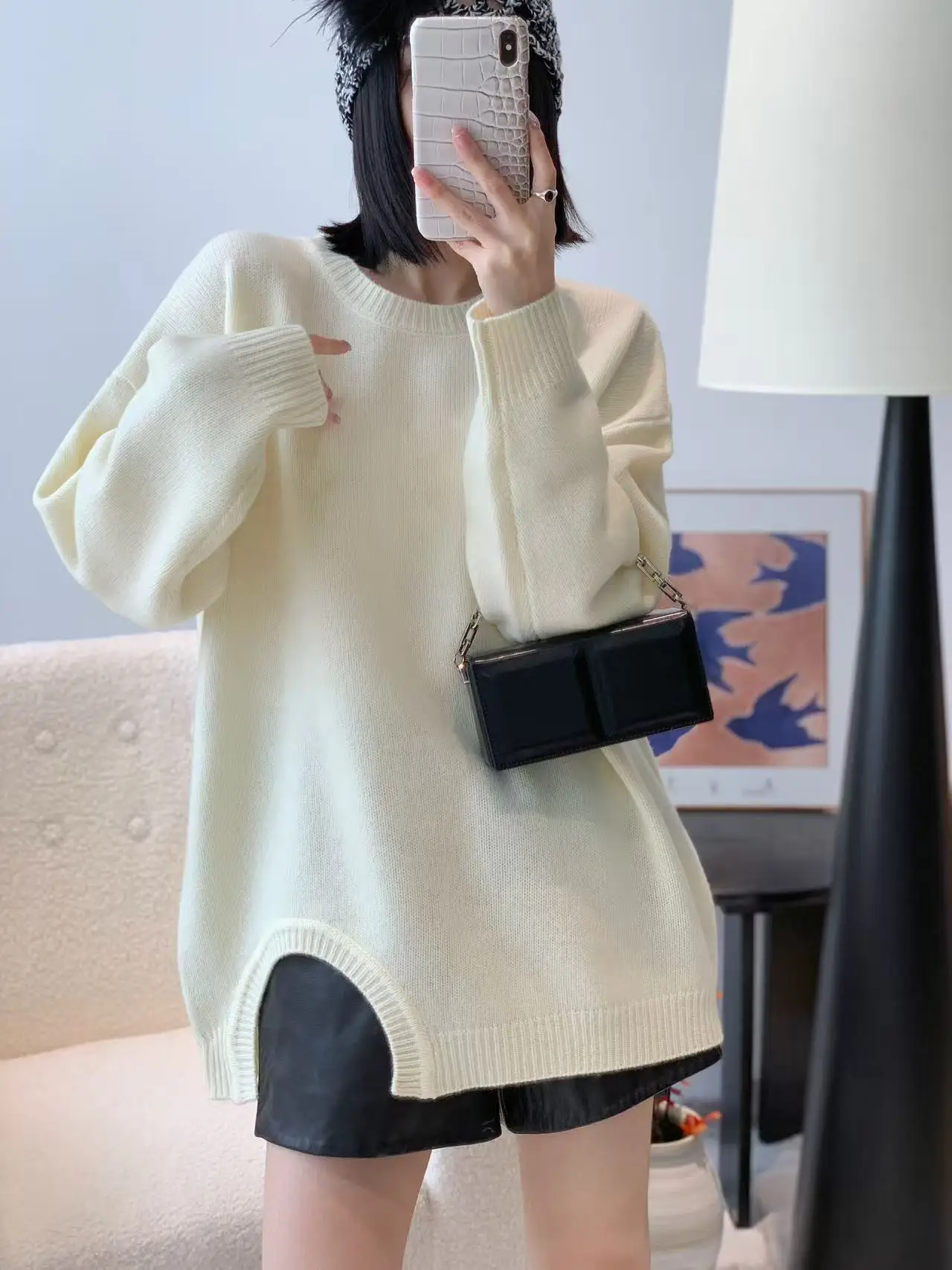 

Женская одежда 2025 г., пуловер со свободным подолом и половиной круга1020