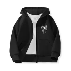 Boys Hoodies Sweatshirts Cartoon Spider Kids Outwear Zipper Hooded Clothes Fall 2024 New Children's Jacket
